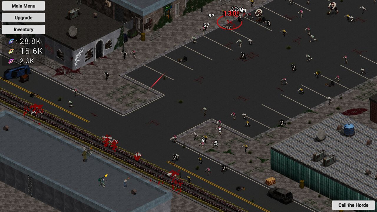 Official ShredDead screenshot: the outpost street with defenders and incoming zombies
