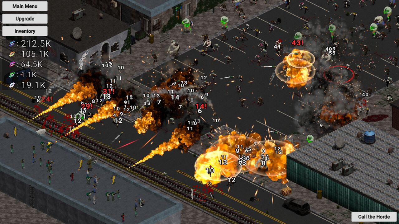Official ShredDead screenshot: zombie horde pushing down a fortified city street