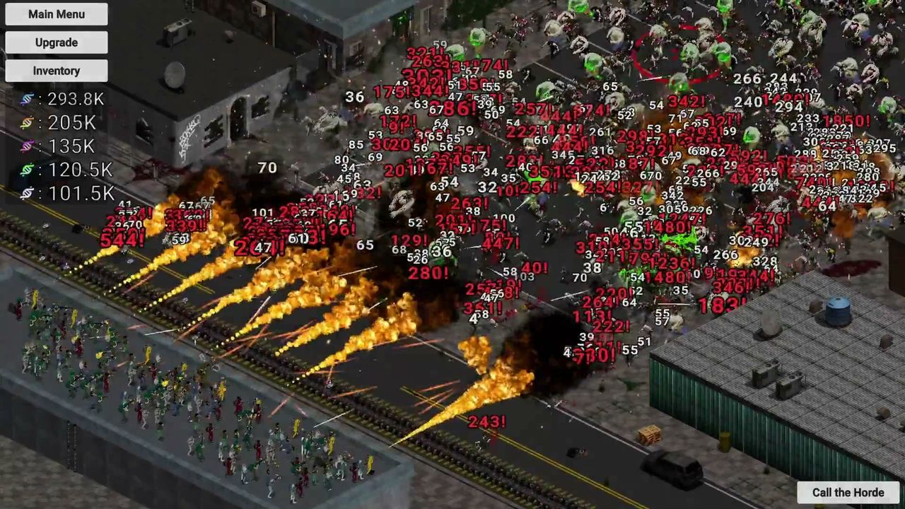 Official ShredDead screenshot: troops engaging a wave on the main street
