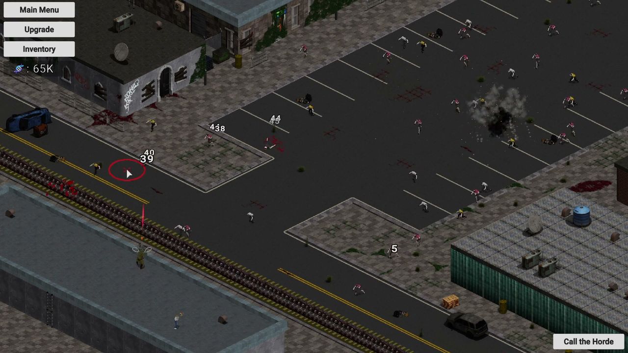 Official ShredDead screenshot: units firing down the street at an incoming wave